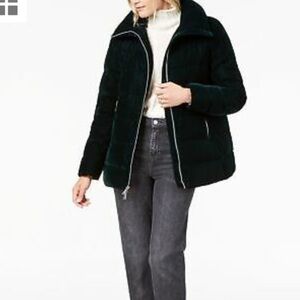 BCBG Velvet Puffer jacket large silver zippers